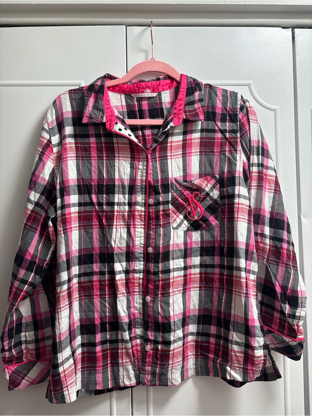 Victoria's Secret Pink Black White Plaid Button-Up Pajama Top
